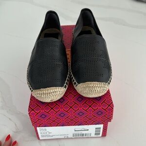 Tory Burch Perforated Logo Flat Espadrille Nappa Leather